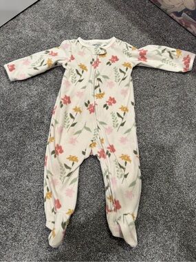 Carter's fleece Cream Footed One-Piece Pajama with Pink and Yellow Floral Print